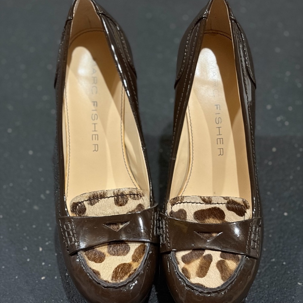 Marc Fisher Dark Brown and Leopard Print Loafers